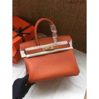愛馬仕HERMES Birkin 鉑金包 橙色 進口小牛皮 金銀扣 皮質細膩柔軟 時尚女手提包  tdher1133