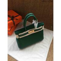 愛馬仕HERMES Birkin 鉑金包 墨綠色 進口小牛皮 金銀扣 皮質細膩柔軟 時尚女手提包  tdher1136