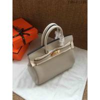 愛馬仕HERMES Birkin 鉑金包 珍珠灰 進口小牛皮 金銀扣 皮質細膩柔軟 時尚女手提包  tdher1140