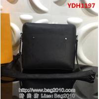 路易威登LV頂級原單M30238 中號黑色 Grigori時尚奢華的郵差包Taiga印花皮革 YDH1197