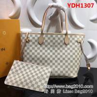 路易威登LV頂級原單M40995白格配粉Neverfull 經典手袋可脫卸式拉鏈手包 YDH1307