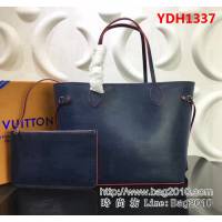路易威登LV頂級原單頂級M54185藍色紅邊Neverfull 中號手袋 YDH1337