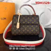 路易威登LV頂級原單M42738紅色白色肩帶Cluny商務手袋可手提斜跨 YDH1529