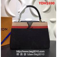 路易威登LV頂級原單 M48869黑色/條紋 經典Capucines中號牛皮手提斜挎包 YDH1690
