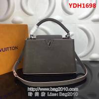 路易威登LV頂級原單M48864鐵灰粉邊經典Capucines中號牛皮手提斜挎包 YDH1698