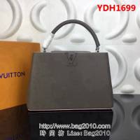 路易威登LV頂級原單M48869鐵灰粉邊經典Capucines中號牛皮手提斜挎包 YDH1699
