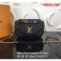 路易威登LV頂級原單M51498黑色 NEW WAVE 中號牛皮鏈條包 YDH1769
