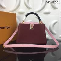 路易威登LV 頂級原單 M94517酒紅配粉 Capucines小號手袋 全粒面Taurillon皮革 經典時尚手提肩背斜挎包  YDH2361