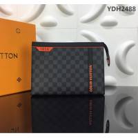 路易威登LV 頂級原單 44449 小巧時髦 Pochette Voyage中號手袋 Damier Graphite格紋塗層帆布手拿包  YDH2488