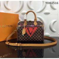 路易威登LV 頂級原單 M52249 2018秋冬系列 Damier格紋帆布 經典Speedy25手袋 漆繪旅行箱貼紙圖案 手提肩背斜挎包  YDH2516