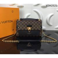 路易威登LV 頂級原單 N40108黑 SAINT PLACIDE手袋 Damier Ebène帆布 搭配小牛皮和優雅褶 金色鏈條單肩斜挎包  YDH2521