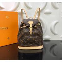 LV雙肩包包 M51137 路易威登Monogram 帆布雙肩包 LV老花配黃皮拉繩迷你背包 LV後背包 LV情侶款背包  ydh3090