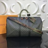 LV包 lv旅行包 M58669 KEEPALL旅行袋 黑灰Monogram Eclipse小字母帆布 LV50手提袋  ydh3526