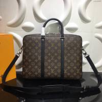 lv新款包包 路易威登Porte-Documents Voyage小號公事包 Damier Graphite格紋帆布 lv時尚商務男士公事包  ydh3899