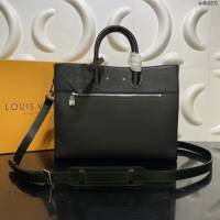 LV專櫃新款男包 路易威登Cabas Business公事包 M55732 LV黑色Taurillon皮革手提公事包  ydh4331
