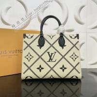 路易威登2022专柜新款女士手袋 M46015 M46016 路易威登Onthego中号手袋 刺绣压纹软粒面牛皮 LV手提购物袋  ydh4647
