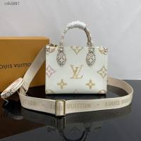 Lv路易威登2023專櫃新款OnTheGo小號手袋 LV帆布鋪陳淡雅手提肩背購物袋 M22976 ydh5097