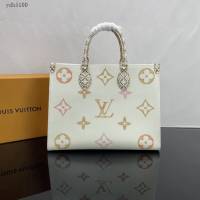 Lv路易威登2023專櫃新款OnTheGo中號手袋 LV帆布鋪陳淡雅手提肩背購物袋 M22976 ydh5100