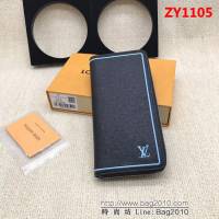 路易威登LV頂級原單2018新品 M60109十字紋繡邊黑豎款拉鏈錢夾 ZY1105