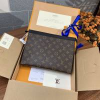 LV專櫃2023新款升級版男士手包 M44466老花 路易威登老花全新中號手袋手拿包 dn1044