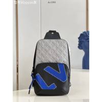 LV專櫃2023新款Avenue單肩包 M59926黑色 路易威登壓紋Taurillon皮革男士胸包挎包 dn1099