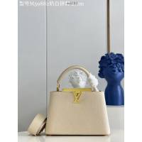 LV專櫃2023新款M59882奶白拼黃小號手提女包 路易威登Capucines BB手袋 dn1104