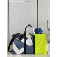 LV專櫃2023新款Keepall Bandoulière50旅行袋 M59922拼色 路易威登大號LV字母拼色旅行包 dn1117