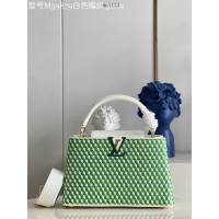 LV專櫃2023新款Capucines MM手袋 M59879白色編織 路易威登Capucines搭蓋手提肩背女包 dn1124