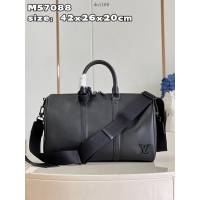 LV專櫃2023新款Aerogram版本Keepall手提旅行袋 M57088 路易威登黑色全皮高端旅行包 dn1169