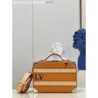 LV專櫃2023新款Handle Soft Trunk手袋 M45785橙色絲印/對版 路易威登手提箱肩背盒子包 dn1187