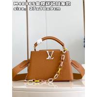 LV專櫃2023新款Capucines BB手袋 M48865金棕環扣鏈條款 路易威登Taurillon皮革手提肩背女包 dn1258