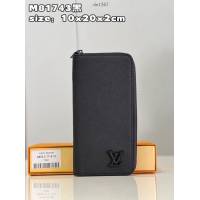LV專櫃2023新款拉鏈錢包 M8174黑藍 路易威登黑色牛皮男士拉鏈長夾 dn1267