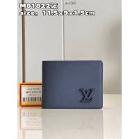 LV專櫃2023新款Multiple錢包 M81822藍 路易威登Aerogram皮革男士短夾錢包 dn1268