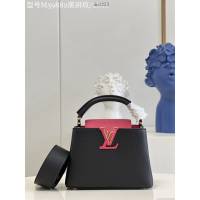 LV專櫃2023新款Capucines迷你手袋 M59882黑拼玫 路易威登黑色小牛皮手提肩背包 dn1353