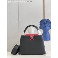 LV專櫃2023新款Capucines BB手袋 M59882黑拼玫 路易威登黑色小牛皮手提肩背包 dn1354