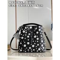LV專櫃2023新款NéoNoé中號手袋 M45265黑色圓點 路易威登合作系列波點抽繩水桶包 dn1370