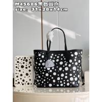 LV專櫃2023新款 LV x YK Neverfull中號手袋 M45686黑色圓點 路易威登南瓜形狀裝飾購物袋 dn1372