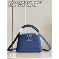 LV專櫃2023新款Capucines迷你手袋 M48865霧藍鱷魚拼藍鑽 路易威登手提肩背女包 dn1381