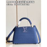 LV專櫃2023新款Capucines BB手袋 M48865霧藍鱷魚拼藍鑽 路易威登手提肩背女包 dn1382
