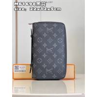 LV專櫃2023新款Zippy大號錢夾 M61698黑花 路易威登黑色花男士拉鏈差長錢包 dn1387