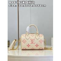 LV專櫃2023新款Speedy Bandoulière20手袋 M46397米白粉印 路易威登Empreinte皮革手提女包 dn1424