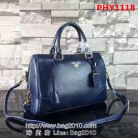 普拉達PRADA原單 0822原版雙色油臘皮PRADA 官網同步 頂級手提肩背包 PHY1118