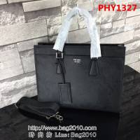 普拉達PRADA原單 最新款2VG014-1F克色原版荔枝紋男士爆款公事包 PHY1327