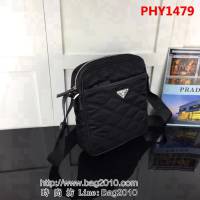 普拉達PRADA原單 0244黑色原單韓國布配皮 PRADA男士單肩斜挎包 PHY1479