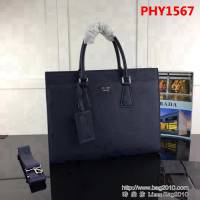 普拉達PRADA原單 最新款 2VG014-1F藍色原單荔枝紋 男士公事包 PHY1567