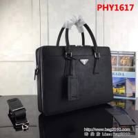 普拉達PRADA原單 0366黑色原單皮PRADA 爆款男士商務手提包 PHY1617