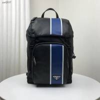 prada男包 普拉達專櫃2020爆款 2VZ135 Prada新款雙肩包 Prada男士後背包 黑+黑+藍  pyd2037