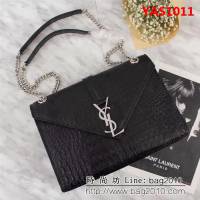YSL聖羅蘭 經典款 互扣式金屬YSL標誌 平紋原版皮肩背包 26589 YAS1011