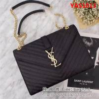 YSL聖羅蘭 經典款 互扣式金屬YSL標誌 原版球紋皮黑色肩背包 26588 YAS1013