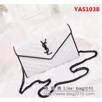 YSL聖羅蘭 黑白配魚子醬牛皮V紋刺繡 鏈條包 26813 YAS1038